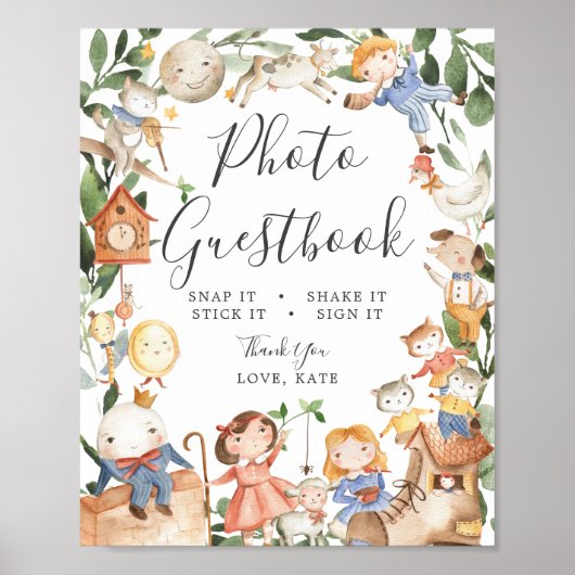 Kinderrijmpjes Baby Shower Foto Guestbook Bord Poster (Voorkant)