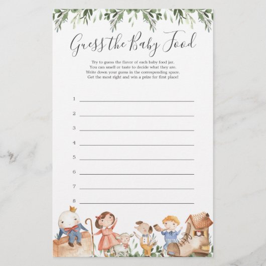 Kinderrijmpjes Baby Shower Raad het Babyvoedsel (Voorkant)