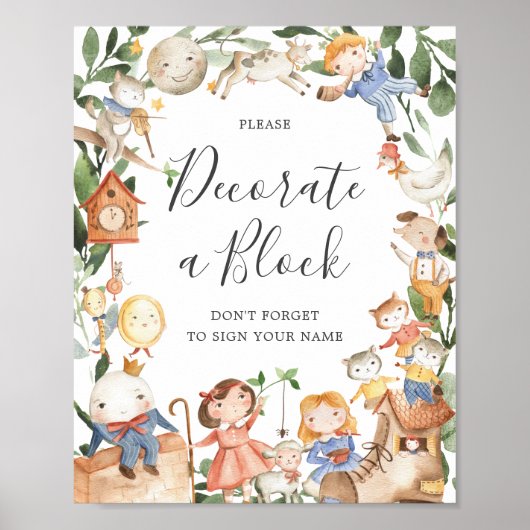 Kinderrijmpjes Baby Shower Versier een blok bord Poster (Voorkant)