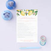 Kinderrijmpjes meisje citroenen babyshower spelkaa flyer (Enkel)