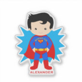 Kinderrood, blauwe Super Hero, naam, flauw Sticker (Voorkant)