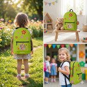 Kinderrucksack grün mit Foto - Blumen - rosa rot  Bedrukte Rugzak