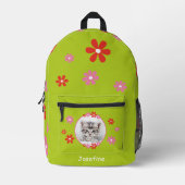 Kinderrucksack grün mit Foto - Blumen - rosa rot  Bedrukte Rugzak (Voorkant)