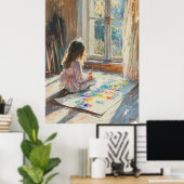Kinderschilderkunst in een zonovergoten kamer - im poster (Thuiskantoor)