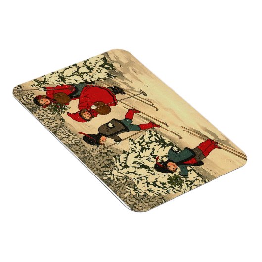 Kinderskiën, een  winterscène magneet (Rechterzijde)