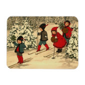 Kinderskiën, een  winterscène magneet (Horizontaal)