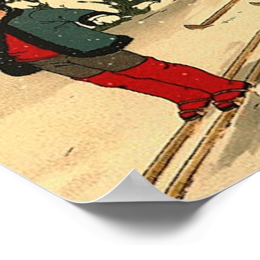 Kinderskiën, een  winterscène poster (Hoek)