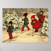 Kinderskiën, een winterscène poster (Voorkant)