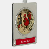 Kinderskiën, een winterscène verzilverd banner ornament (Rechts)