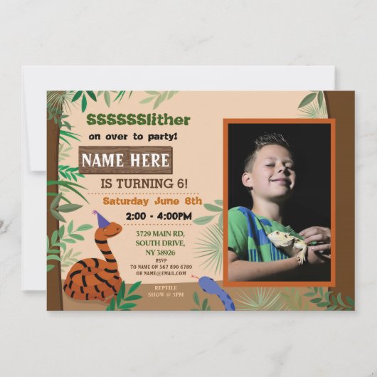 Kinderslang Verjaardagsfeest Reptiel Foto Kaart (Voorkant)