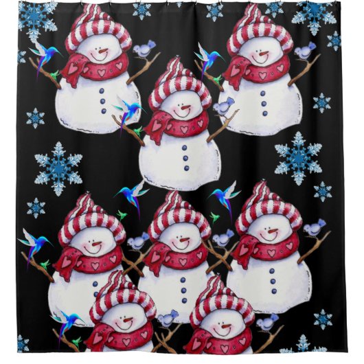Kindersneeuwbalgordijn rood zwart douchegordijn (Voorkant)
