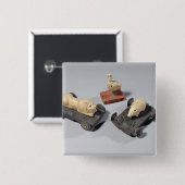 Kinderspeelgoed: een egel, een leeuw en een duif,  vierkante button 5,1 cm (Voorkant /achterkant)