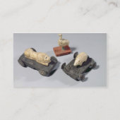 Kinderspeelgoed: een egel, een leeuw en een duif, visitekaartje (Achterkant)