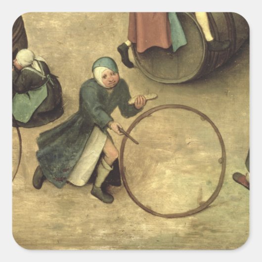 Kinderspelen: detail van een kind met een vierkante sticker (Voorkant)