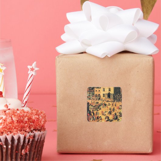 KinderSpelen, schilderkunst, Vierkante Sticker (Feest)