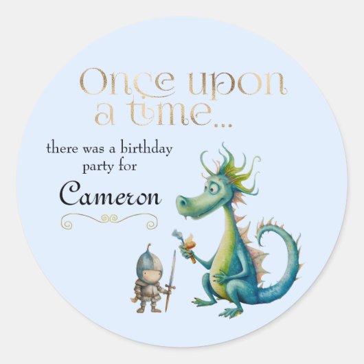 Kindersprookje Dragon en Knight Blue Ronde Sticker (Voorkant)