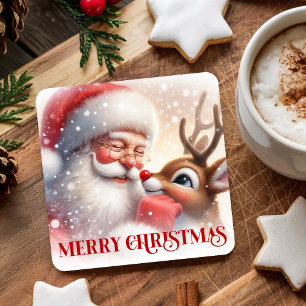 Kinderstijl Kerstman Rudolph Mooie Kerst Onderzett Kartonnen Onderzetters