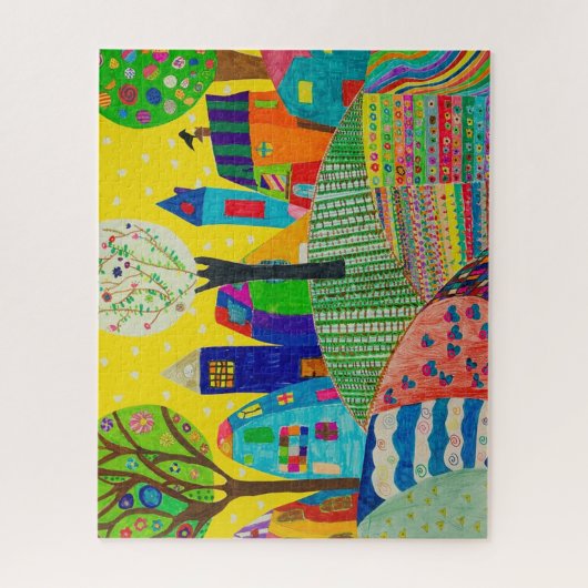 Kindertekening van een stad legpuzzel (Verticaal)