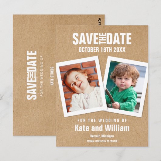 Kindertijd foto's Save the Date Boho Rustic Briefkaart (Voorkant / Achterkant)