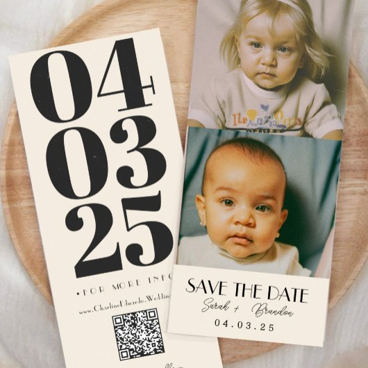 Kindertijd Foto's Typografie Qrcode Save the Date Kaart