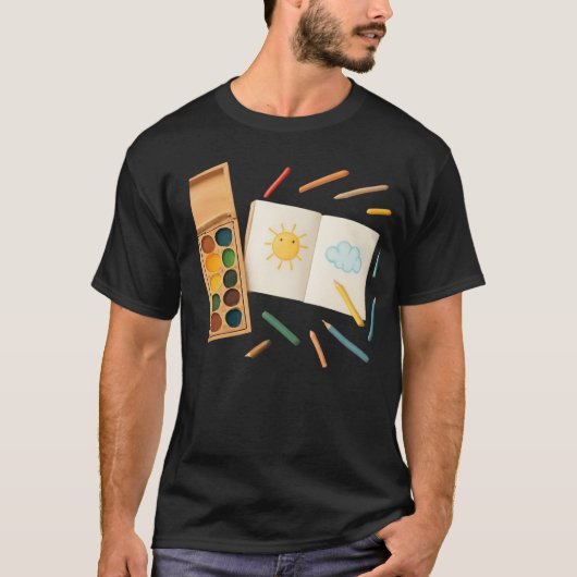 Kindertijd Kunst Houten Kleuren Schetsboek T-shirt (Voorkant)