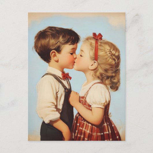 kindertijd liefje kus briefkaart (Voorkant)