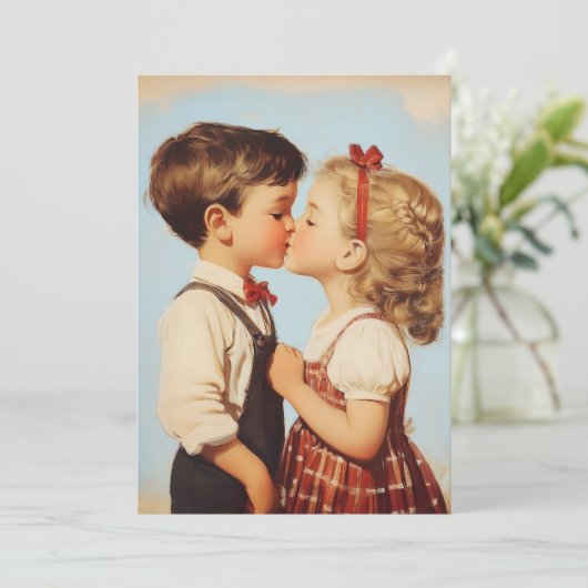  kindertijd liefje kus kaart (Staand voorkant)
