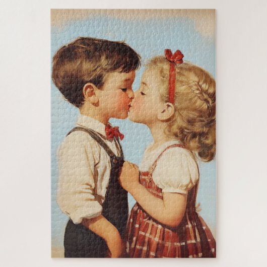  kindertijd liefje kus legpuzzel (Verticaal)