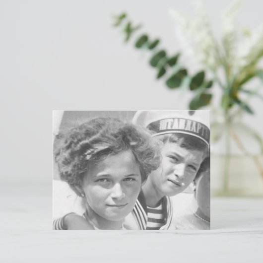 Kindertsaar van Rusland Olga en Tsarevitch Alexis Briefkaart (Staand voorkant)