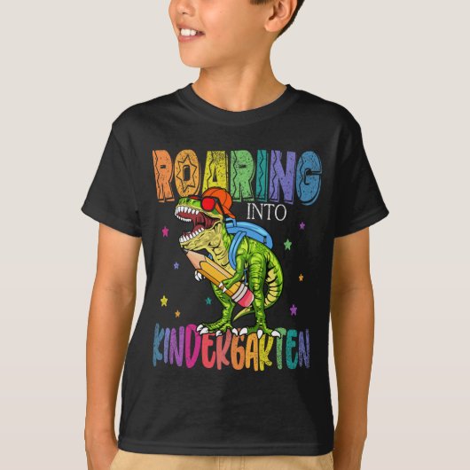 Kindertuin Dinosaur T Rex naar school T-shirt (Voorkant)