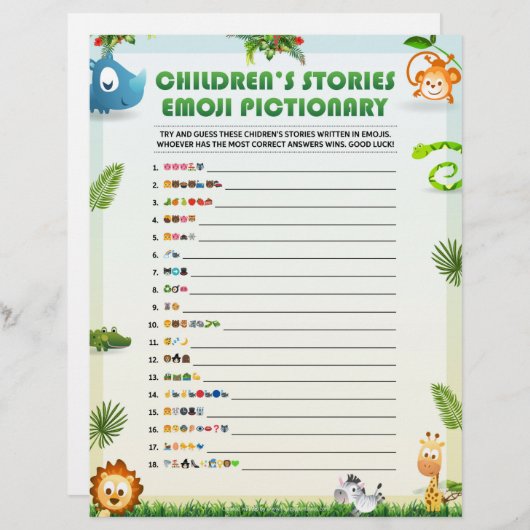 Kinderverhaal Emoji Pictionary [Dierthema] Briefhoofd (Voorkant / Achterkant)