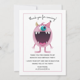 Kinderverjaardag Bedankkaart | Roze Monster