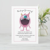 Kinderverjaardag Bedankkaart | Roze Monster (Staand voorkant)