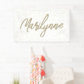 Kinderverjaardag Gouden Glitter Naam Spandoek (Insitu)
