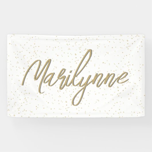 Kinderverjaardag Gouden Glitter Naam Spandoek (Horizontaal)