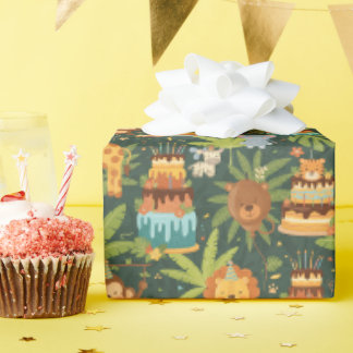 Kinderverjaardag Jungle Thema Inpakpapier