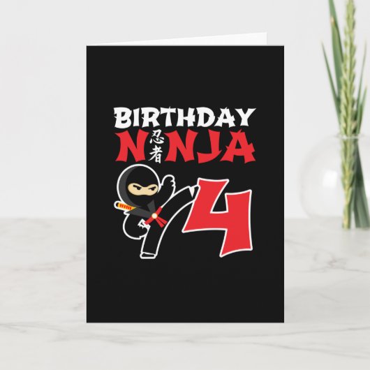 Kinderverjaardag Ninja - 4 Jaar Oude Feest Thema Kaart (Voorkant)