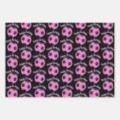 Kinderverjaardag Roze & Zwart Voetbal Inpakpapier Vel (Voorkant 3)