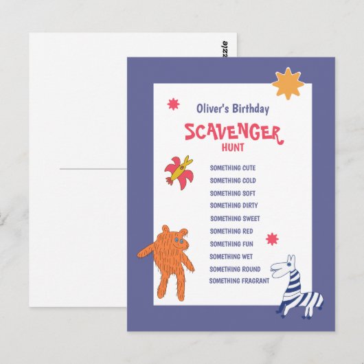 Kinderverjaardag Scavenger Hunt Spel Briefkaart (Voorkant / Achterkant)