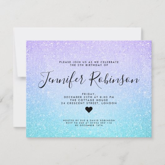 Kinderverjaardag Turquoise Paarse Glitterverf Kaart (Voorkant)