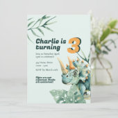 Kinderverjaardag Uitnodiging Dinosaurus Thema (Staand voorkant)