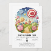 Kinderverjaardag Waterverf Lollipop Kaart (Voorkant / Achterkant)