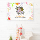 Kinderverjaardagsbanner geel & paars spandoek (Insitu)