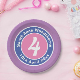 Kinderverjaardagsfeest met leeftijd papieren bordje