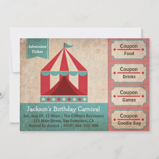 Kinderverjaardagsfeest - Toegangsticket Carnaval Kaart (Voorkant)