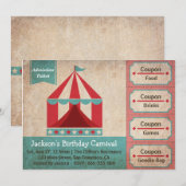 Kinderverjaardagsfeest - Toegangsticket Carnaval Kaart (Voorkant / Achterkant)