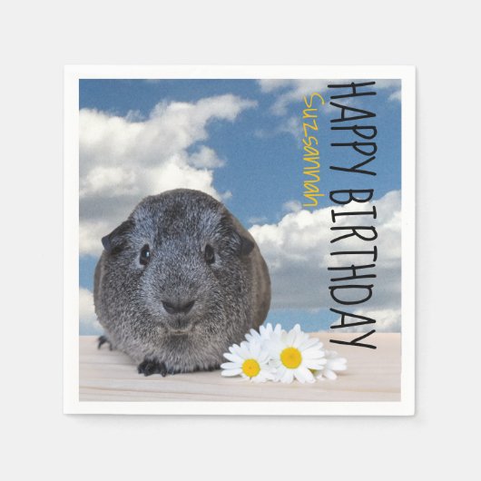 Kinderverjaardagsfeestje madeliefjes grijs cavia servet (Voorkant)