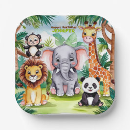 Kinderverjaardagsfeestje Schattige Dieren Safari J Papieren Bordje