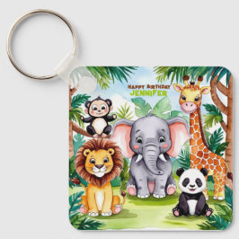 Kinderverjaardagsfeestje Schattige Dieren Safari J Sleutelhanger
