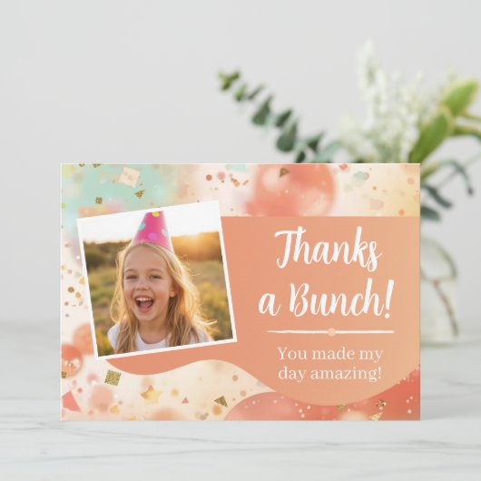 Kinderverjaardagsfoto Bedankt Confetti (Staand voorkant)